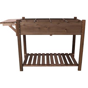Trikiousd Wood Planter Box Stand Raised Garden Bed with 8 Grow Grids & Foldable Table