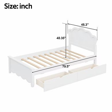 Trikiousd Solid Wood Platform Bed Low Profile Bed Frame with 2 Storage Drawers