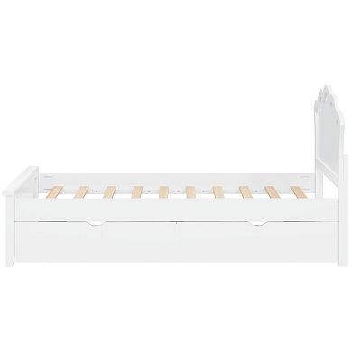 Trikiousd Solid Wood Platform Bed Low Profile Bed Frame with 2 Storage Drawers