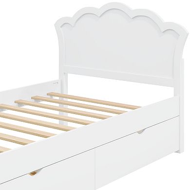 Trikiousd Solid Wood Platform Bed Low Profile Bed Frame with 2 Storage Drawers