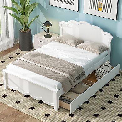 Trikiousd Solid Wood Platform Bed Low Profile Bed Frame with 2 Storage Drawers