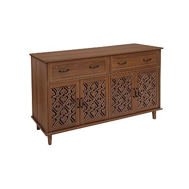 Trikiousd Vintage Sideboard Hand-Carved Hollow Doors Buffet Storage Cabinet