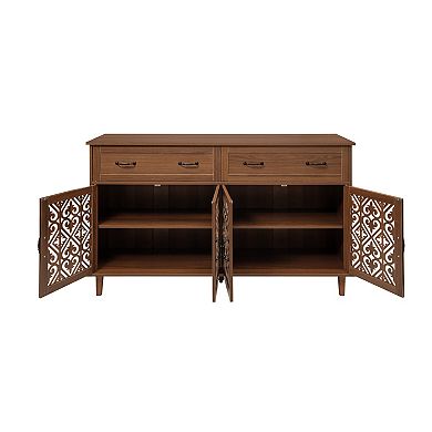 Trikiousd Vintage Sideboard Hand-Carved Hollow Doors Buffet Storage Cabinet