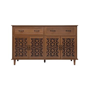 Trikiousd Vintage Sideboard Hand-Carved Hollow Doors Buffet Storage Cabinet