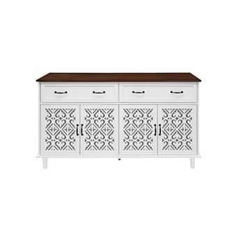 Trikiousd Vintage Sideboard Hand-Carved Hollow Doors Buffet Storage Cabinet