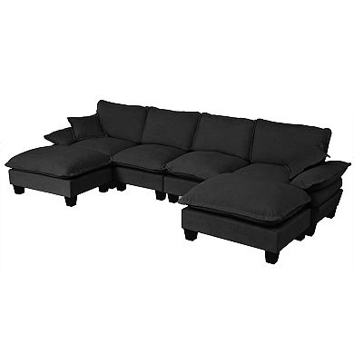 Trikiousd U-Shape Cloud Sectional Sofa Chenille Modular 6 Seater with Ottomans