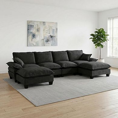 Trikiousd U-Shape Cloud Sectional Sofa Chenille Modular 6 Seater with Ottomans