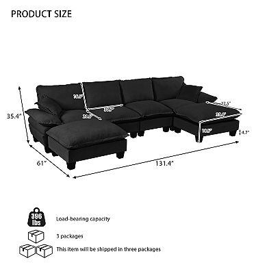 Trikiousd U-Shape Cloud Sectional Sofa Chenille Modular 6 Seater with Ottomans
