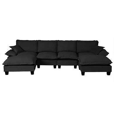 Trikiousd U-Shape Cloud Sectional Sofa Chenille Modular 6 Seater with Ottomans