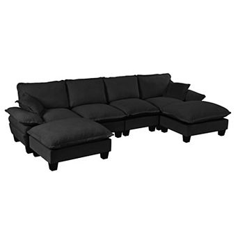 Trikiousd U-Shape Cloud Sectional Sofa Chenille Modular 6 Seater with Ottomans