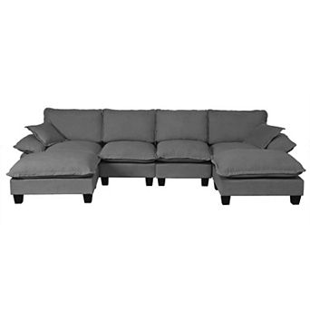 Trikiousd U-Shape Cloud Sectional Sofa Chenille Modular 6 Seater with Ottomans