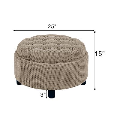 Trikiousd Small Storage Ottoman Round Footstool, Wooden Top Side Table Fabric Upholstered Pouf