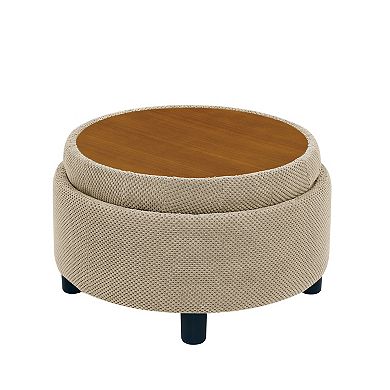 Trikiousd Small Storage Ottoman Round Footstool, Wooden Top Side Table Fabric Upholstered Pouf