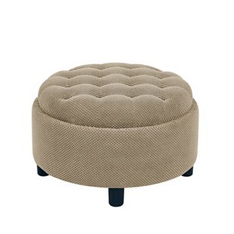 Trikiousd Small Storage Ottoman Round Footstool, Wooden Top Side Table Fabric Upholstered Pouf