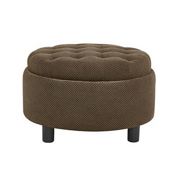 Trikiousd Small Storage Ottoman Round Footstool, Wooden Top Side Table Fabric Upholstered Pouf