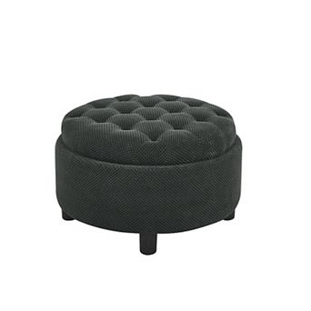 Trikiousd Small Storage Ottoman Round Footstool, Wooden Top Side Table Fabric Upholstered Pouf