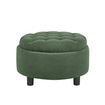 Trikiousd Small Storage Ottoman Round Footstool, Wooden Top Side Table Fabric Upholstered Pouf