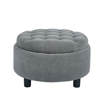 Trikiousd Small Storage Ottoman Round Footstool, Wooden Top Side Table Fabric Upholstered Pouf