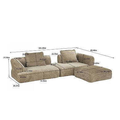 Trikiousd 122" L-Shaped Sectional Sofa with Chaise Lounge, Deep Seating