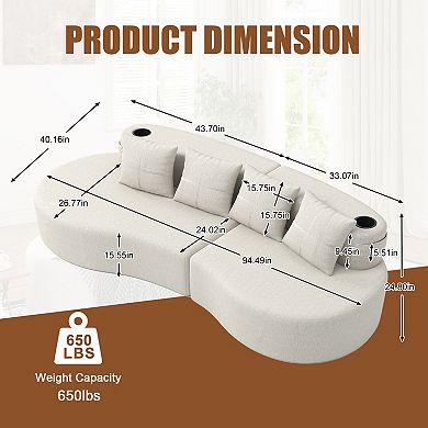 Trikiousd Curved Sectional Sofa 3 Seat Modular Half Moon Chenille Couch