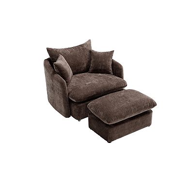 Trikiousd Oversized Swivel Accent Chair with Ottoman Upholstered Chenille Lounge Chair