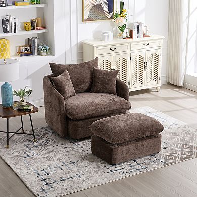 Trikiousd Oversized Swivel Accent Chair with Ottoman Upholstered Chenille Lounge Chair