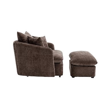 Trikiousd Oversized Swivel Accent Chair with Ottoman Upholstered Chenille Lounge Chair
