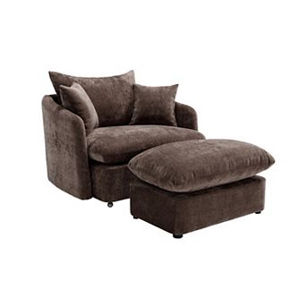 Trikiousd Oversized Swivel Accent Chair with Ottoman Upholstered Chenille Lounge Chair