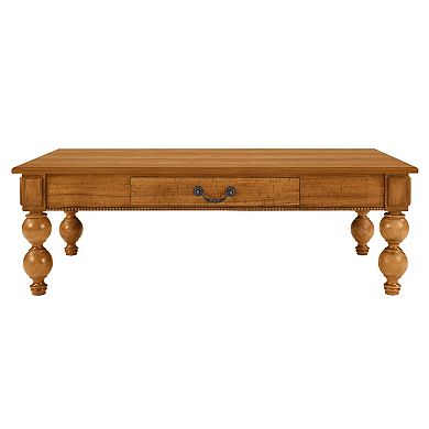 Trikiousd Rectangular Wooden Coffee Table with Storage Drawer and Gourd-Shaped Legs