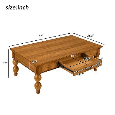 Trikiousd Rectangular Wooden Coffee Table with Storage Drawer and Gourd-Shaped Legs