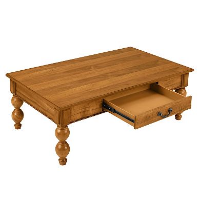 Trikiousd Rectangular Wooden Coffee Table with Storage Drawer and Gourd-Shaped Legs