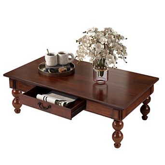 Trikiousd Rectangular Wooden Coffee Table with Storage Drawer and Gourd-Shaped Legs