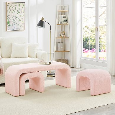 Trikiousd 3-Piece Curved Ottoman Bench Set, Modern Sofa Footrest U-Shaped Entry Bench Vanity Stool