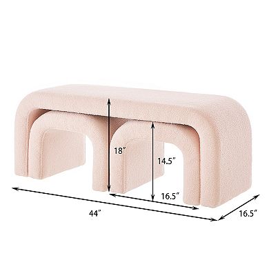 Trikiousd 3-Piece Curved Ottoman Bench Set, Modern Sofa Footrest U-Shaped Entry Bench Vanity Stool