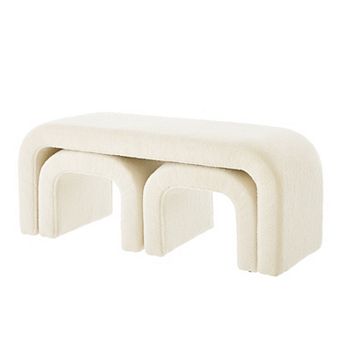 Trikiousd 3 pc Curved Ottoman Bench Set, Modern Sofa Footrest U-Shaped Entry Bench Vanity Stool