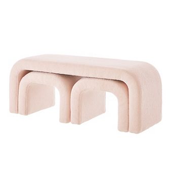Trikiousd 3 pc Curved Ottoman Bench Set, Modern Sofa Footrest U-Shaped Entry Bench Vanity Stool