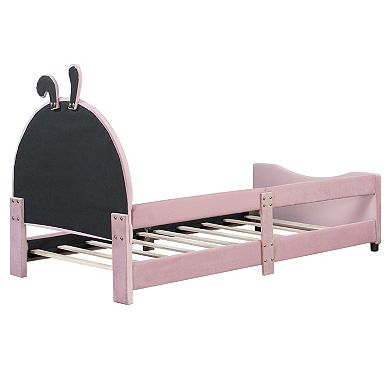 Trikiousd Twin Upholstered Platform Bed Kids Low-Profile Bed Frame w/Rabbit Ear Shaped Headboard