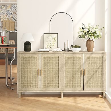 Trikiousd Rattan Sideboard Buffet Cabinet with Storage, Large Accent Cabinet for Dining Living Room