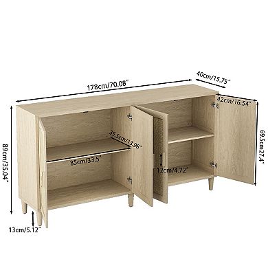 Trikiousd Rattan Sideboard Buffet Cabinet with Storage, Large Accent Cabinet for Dining Living Room