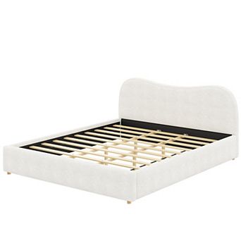 Trikiousd Upholstered Grounding Platform Bed Frame with Curved Headboard