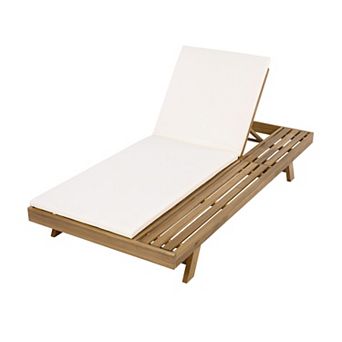 Trikiousd Outdoor Chaise Acacia Wood Lounge Chair and Cushion Set, Adjustable Reclining Sun Lounger