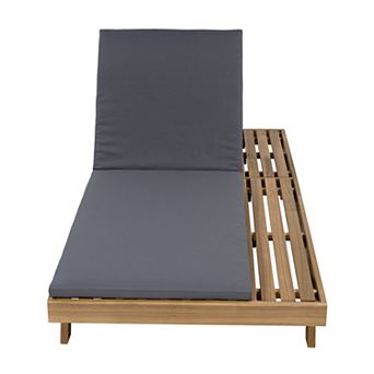 Trikiousd Outdoor Chaise Acacia Wood Lounge Chair and Cushion Set, Adjustable Reclining Sun Lounger
