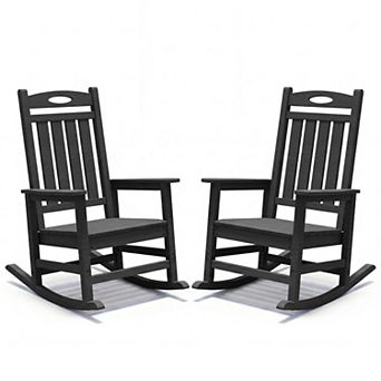 Trikiousd Outdoor Rocking Chairs Set of 2, HDPE Patio Leisure Chair Rocker for Porch Garden Lawn