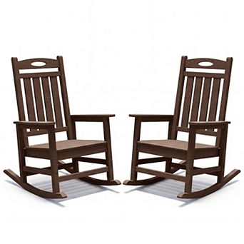 Trikiousd Outdoor Rocking Chairs Set of 2, HDPE Patio Leisure Chair Rocker for Porch Garden Lawn