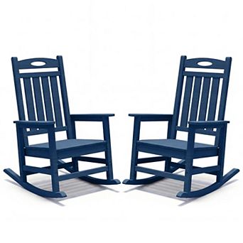 Trikiousd Outdoor Rocking Chairs Set of 2, HDPE Patio Leisure Chair Rocker for Porch Garden Lawn