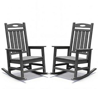 Trikiousd Outdoor Rocking Chairs Set of 2, HDPE Patio Leisure Chair Rocker for Porch Garden Lawn