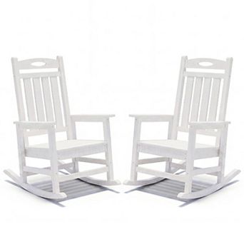 Trikiousd Outdoor Rocking Chairs Set of 2, HDPE Patio Leisure Chair Rocker for Porch Garden Lawn