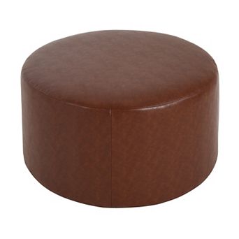 Trikiousd PU Leather Ottoman Upholstered Stool Round Footstool Side Table