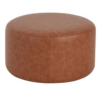 Trikiousd PU Leather Ottoman Upholstered Stool Round Footstool Side Table