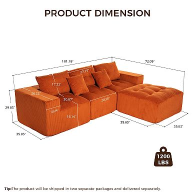 Trikiousd 101" L-Shaped Modular Compression Sofa with Chaise